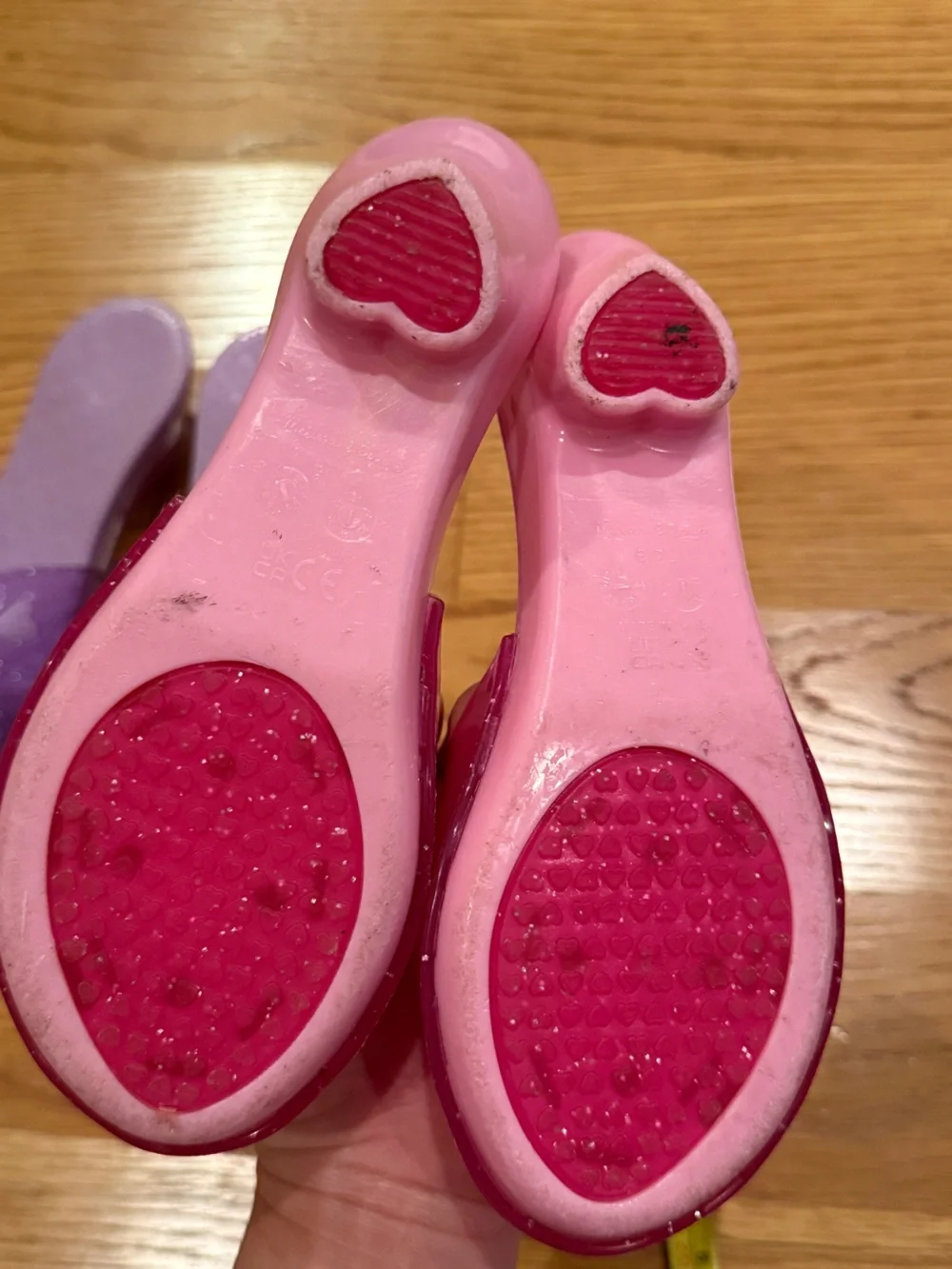 Toddler Kids Pink & Purple heels Jelly Slide Sandals with Heart & Bow Accents